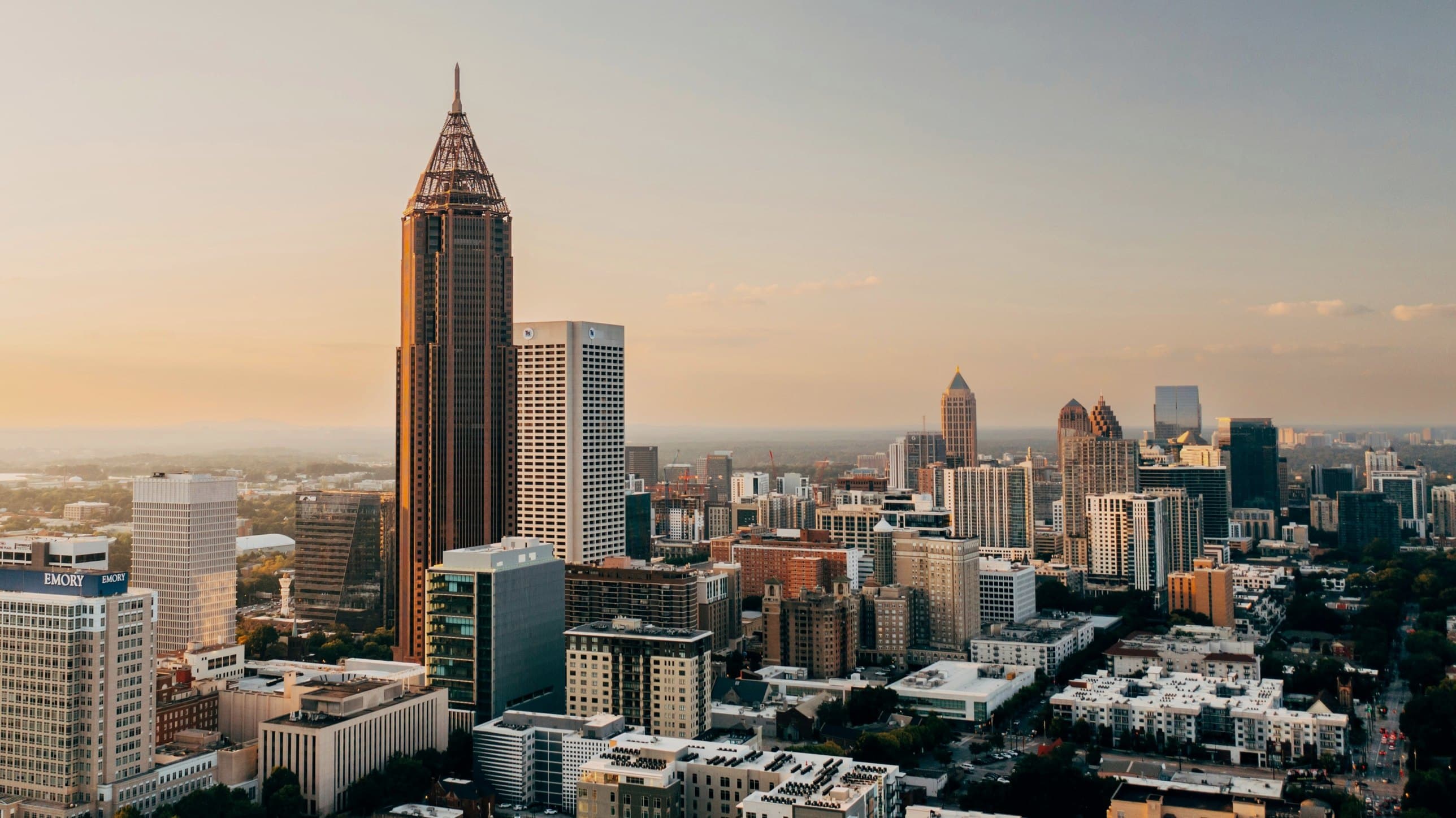 Atlanta skyline with Bank of America Plaza at sunset